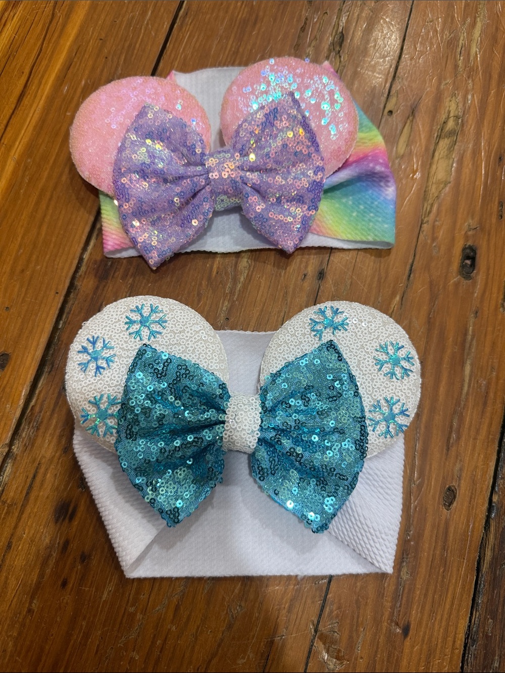 Baby Minnie Mouse Bow Ear Headbands Wrap for - Pink & Teal (Set of 2)